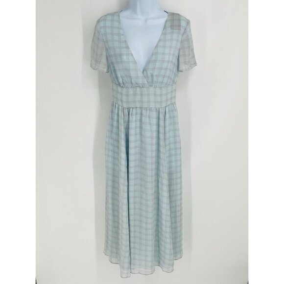 Emporio Armani Check Print Chiffon Dress US Size 2 Midi Length Blue - Picture 2 of 14